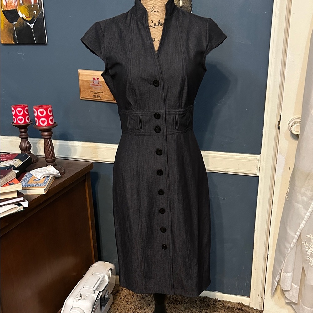 Calvin Klein Charcoal Button-Up Midi Dress